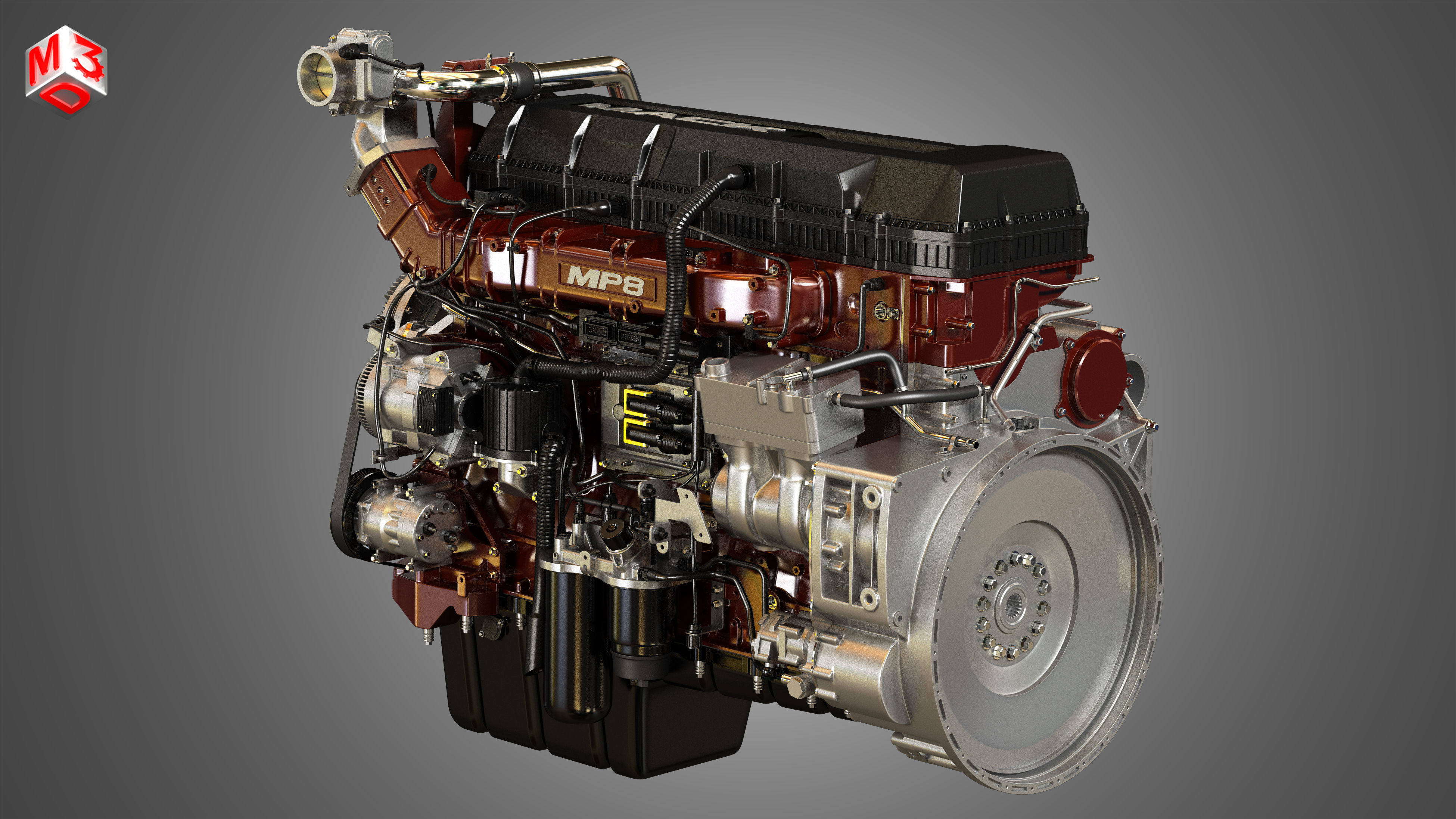 D13 Engine - MP8 Engine - 6Cylinder Truck Diesel Engines  2 in 1 3D Model Collection_9