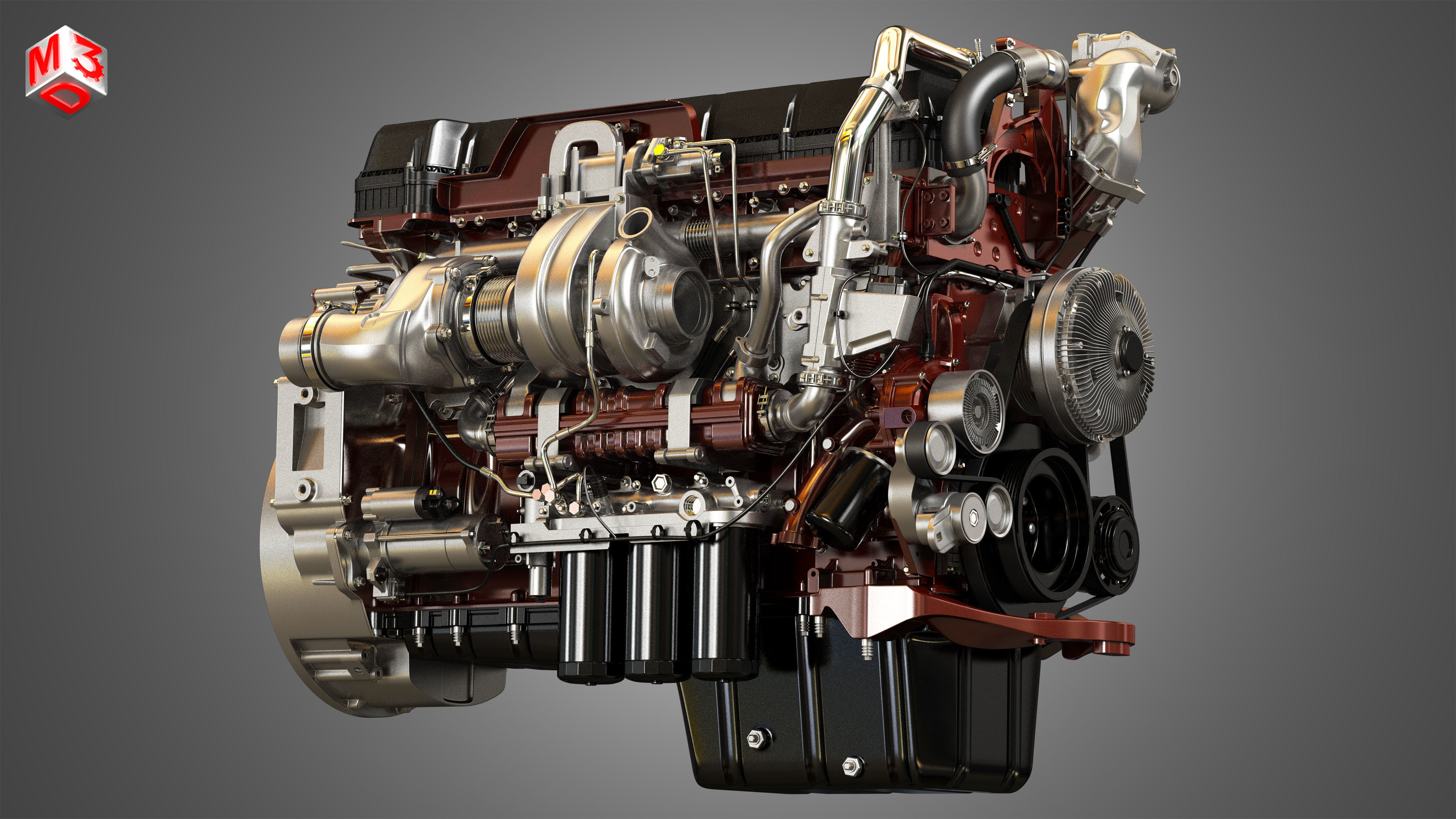 D13 Engine - MP8 Engine - 6Cylinder Truck Diesel Engines  2 in 1 3D Model Collection_16