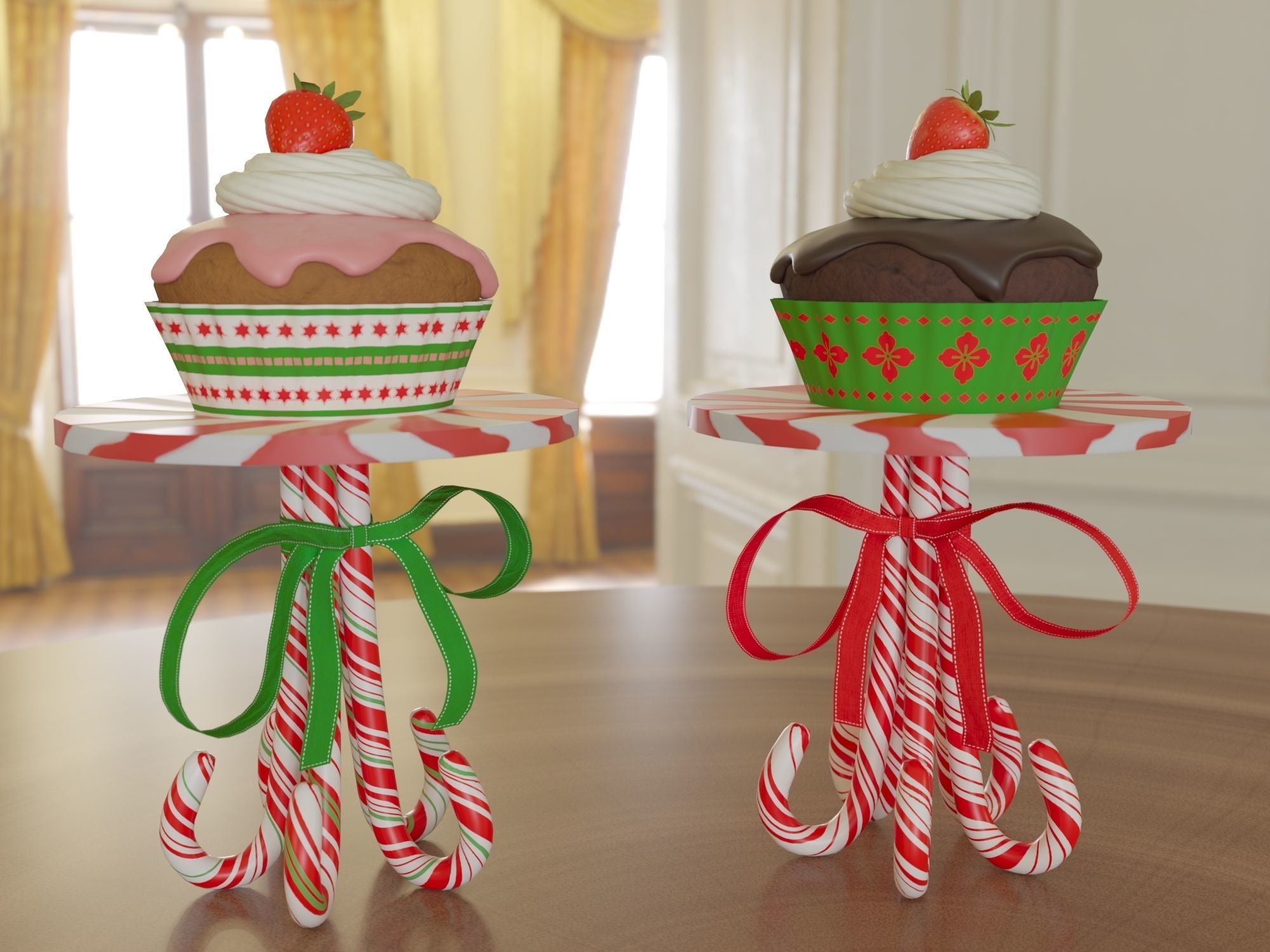 Muffins on a caramel stand 3D model_2