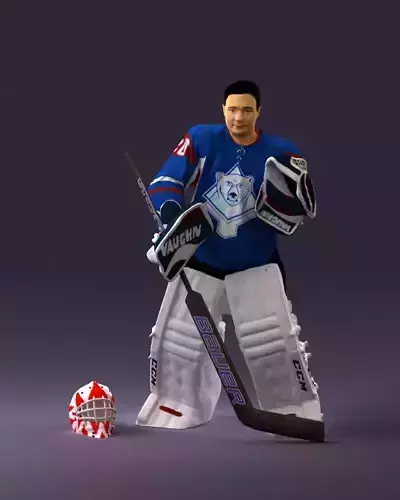 Hockey goalie in blue jersey 0895