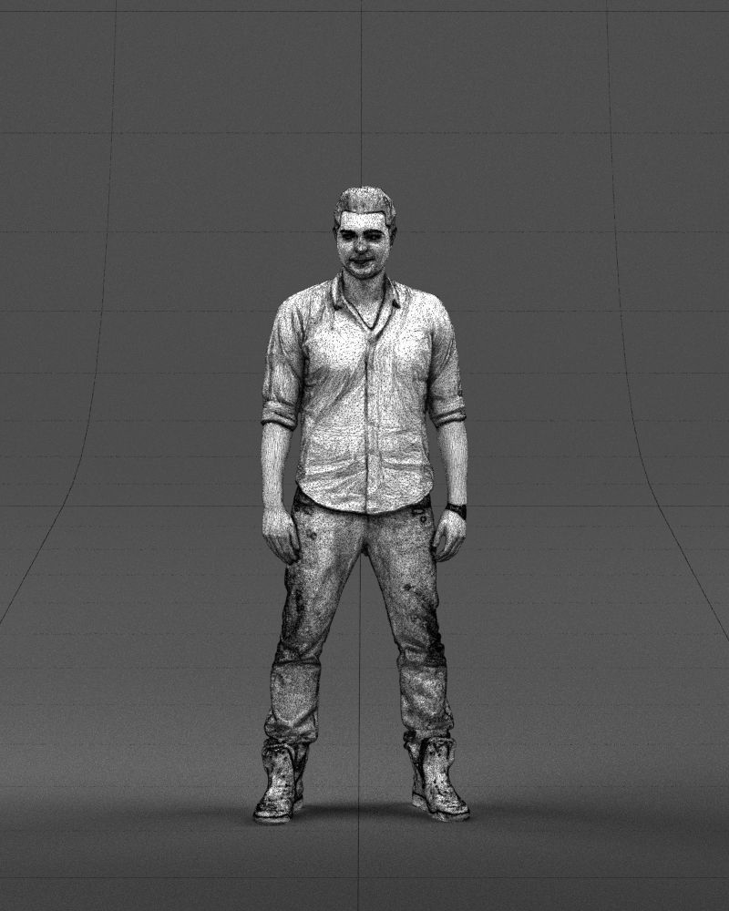 Young man in shirt and sneakers 0429 3D model_2