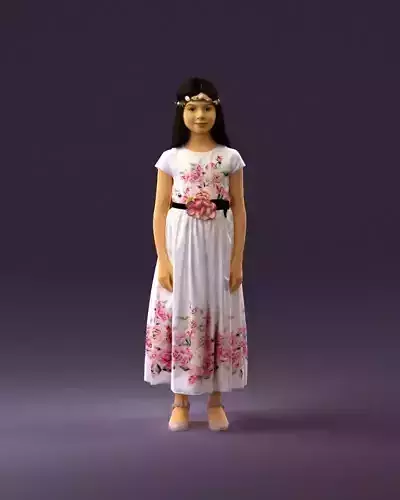 girl in white long dress roses print 1077