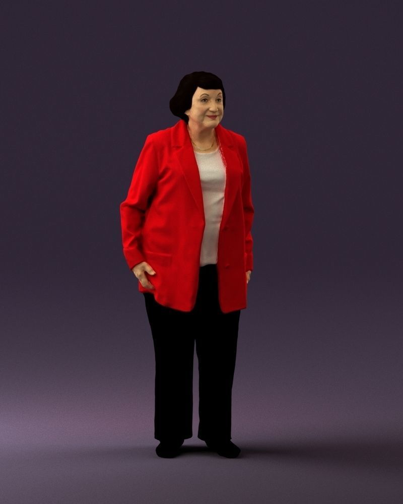 Old woman in red jacket 0449 3D model_3
