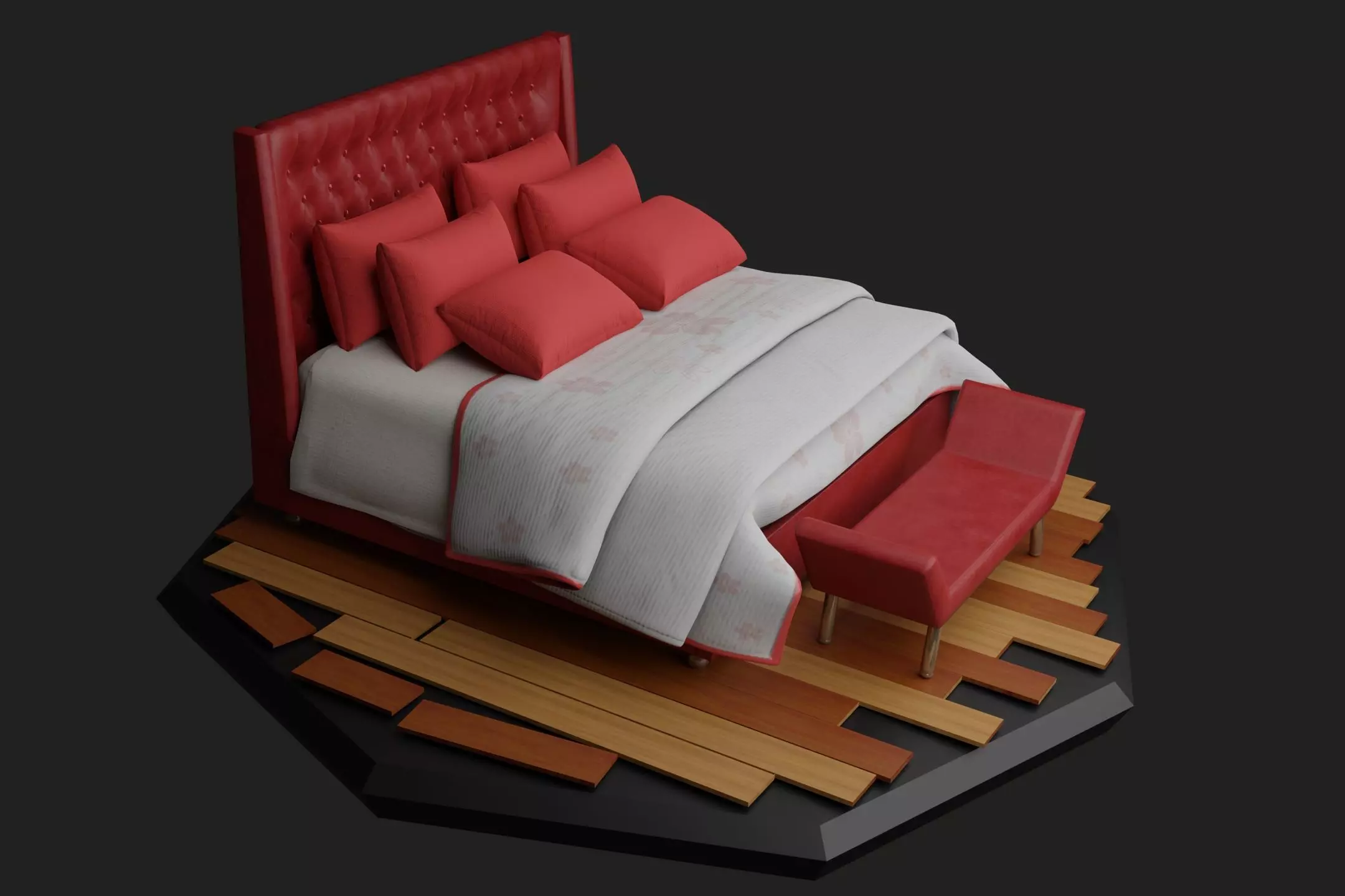 Cama Roja Low-poly 3D model