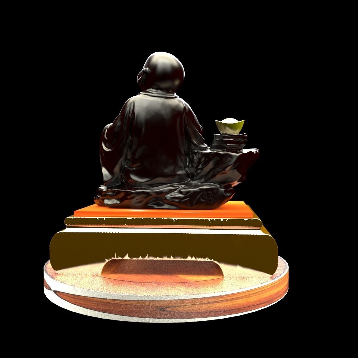 Chinese gold Ingot and monk 3D model_2