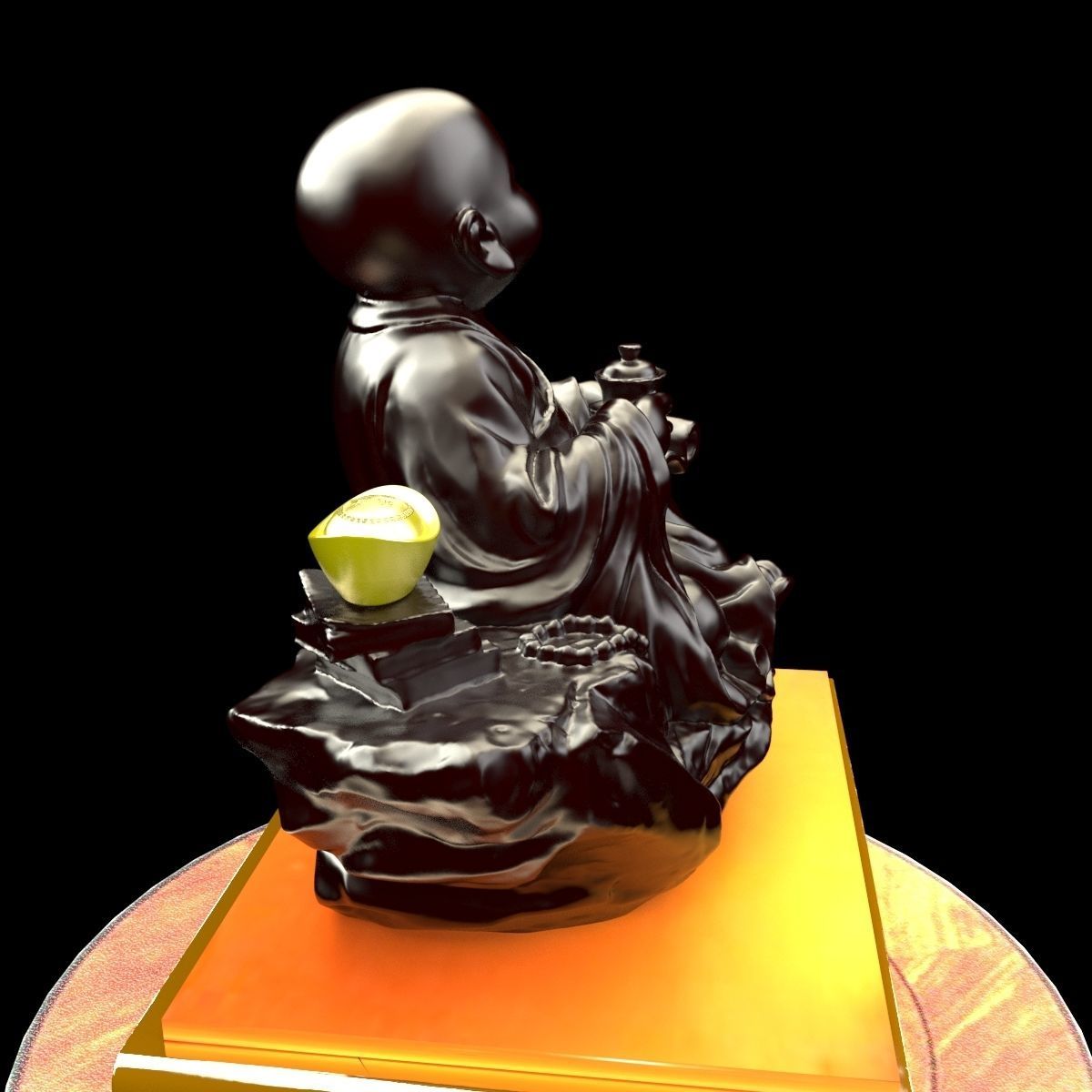 Chinese gold Ingot and monk 3D model_4