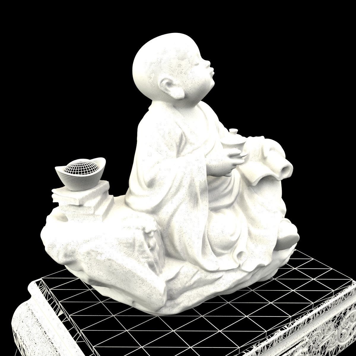 Chinese gold Ingot and monk 3D model_6