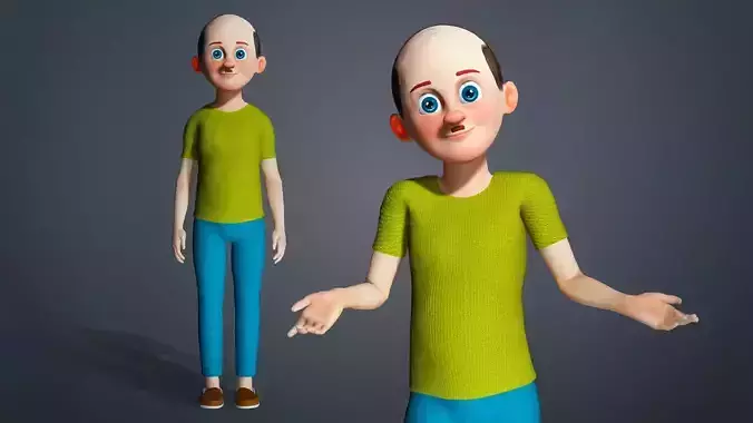 Cartoon Old Man with Rigged Character 3D model