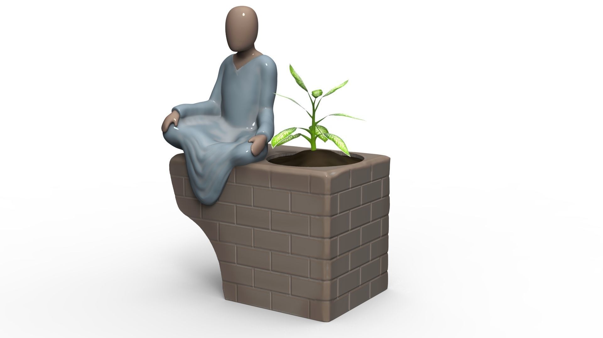 Suculent pot human meditating 2-4 for 3D print 3D print model_5
