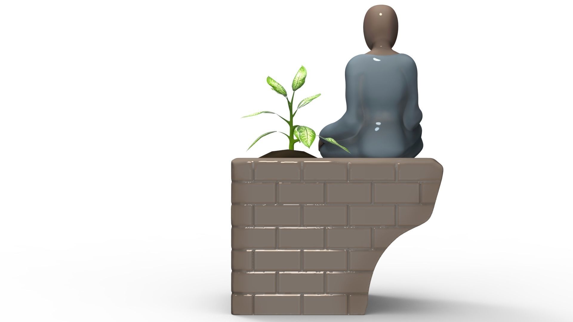 Suculent pot human meditating 2-4 for 3D print 3D print model_1