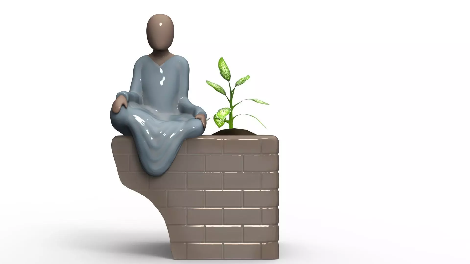 Suculent pot human meditating 2-4 for 3D print 3D print model_0