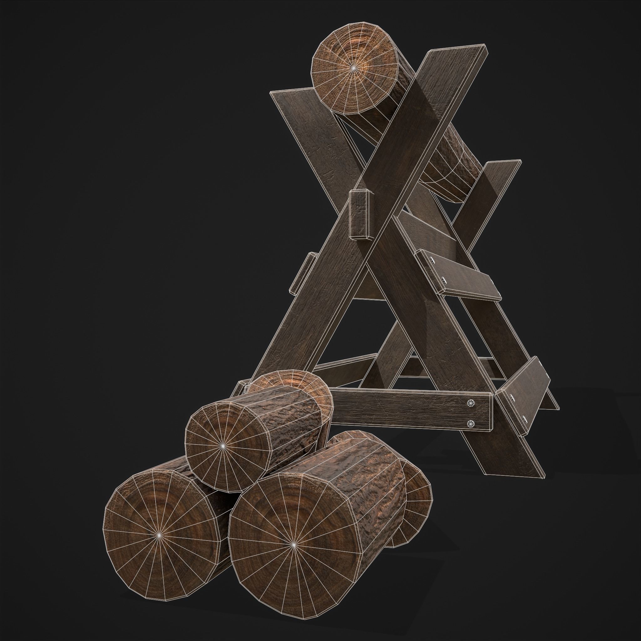 Wood Log Saw Horse Low-poly 3D model_36