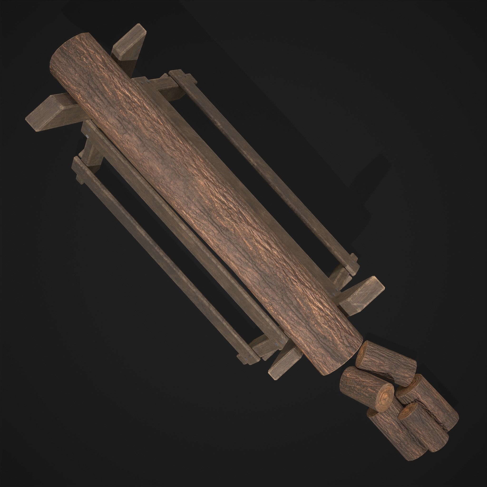 Wood Log Saw Horse Low-poly 3D model_11