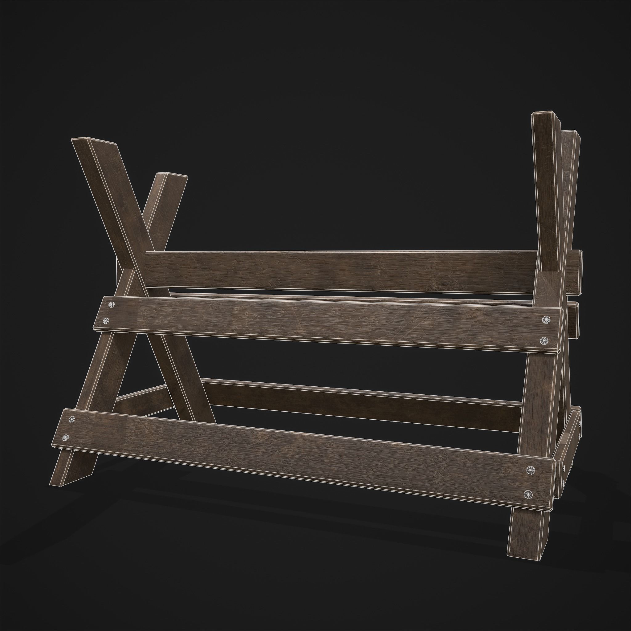 Wood Log Saw Horse Low-poly 3D model_22
