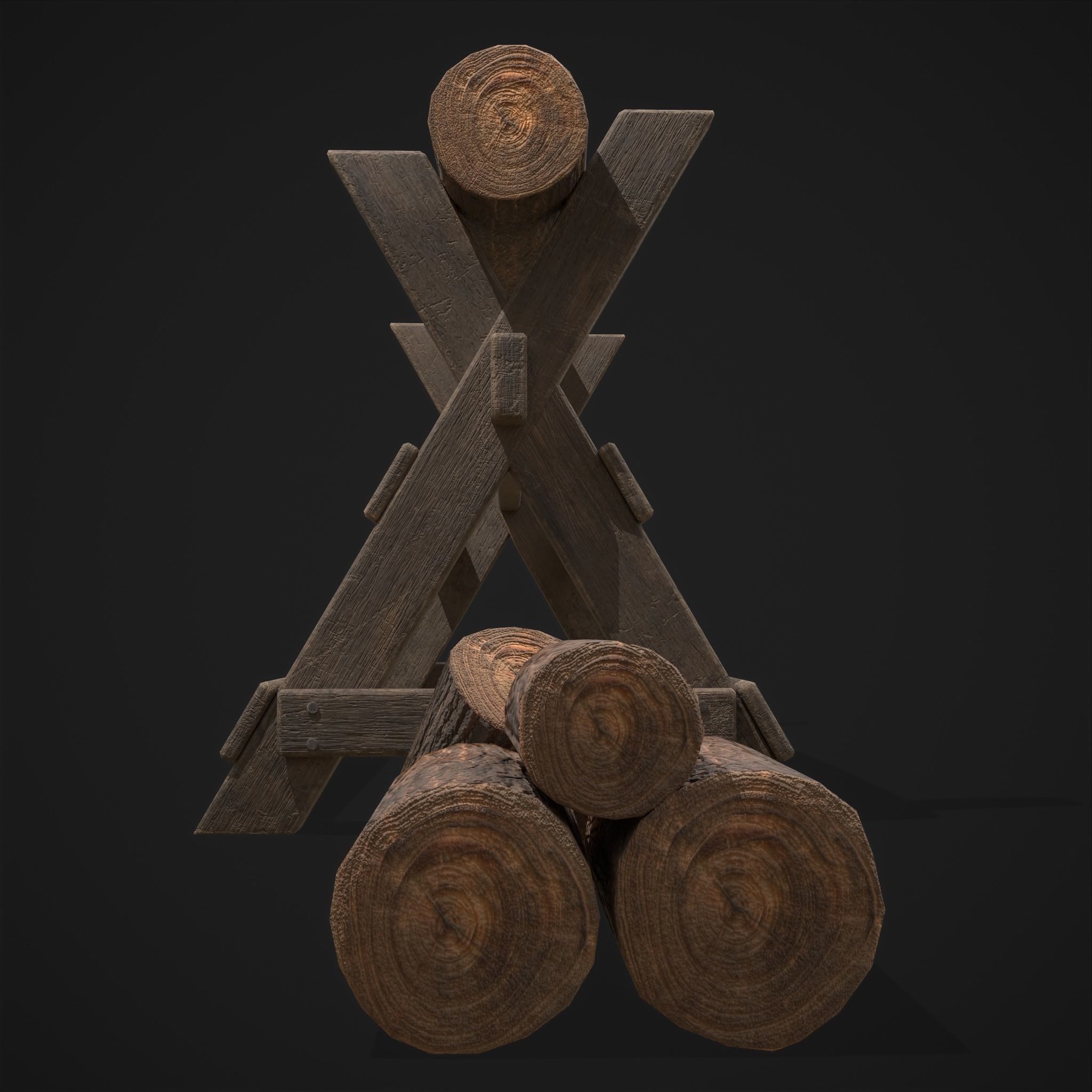 Wood Log Saw Horse Low-poly 3D model_7