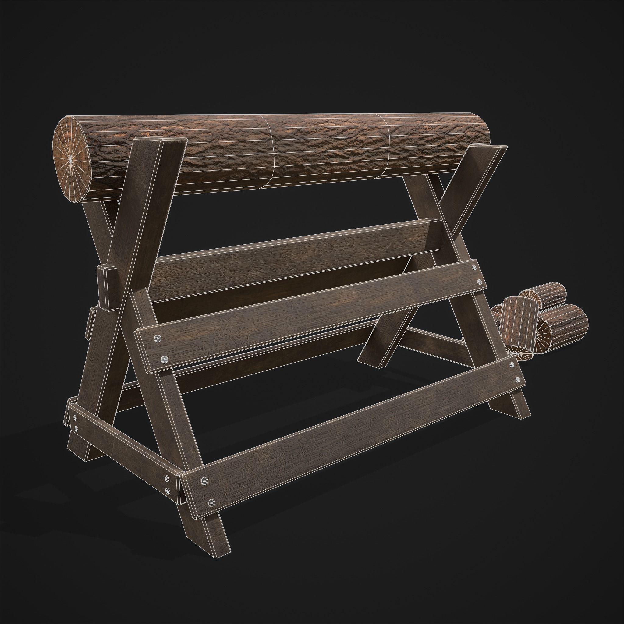 Wood Log Saw Horse Low-poly 3D model_4