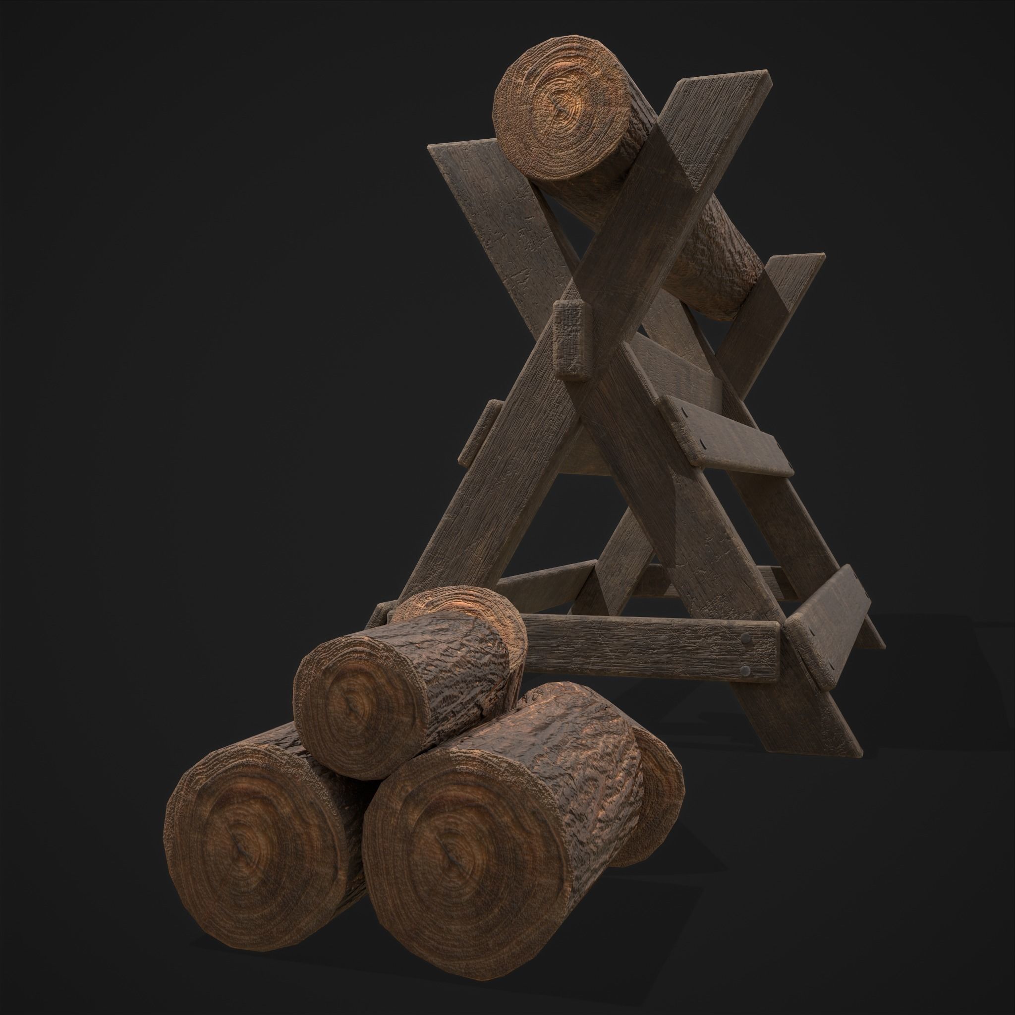 Wood Log Saw Horse Low-poly 3D model_35