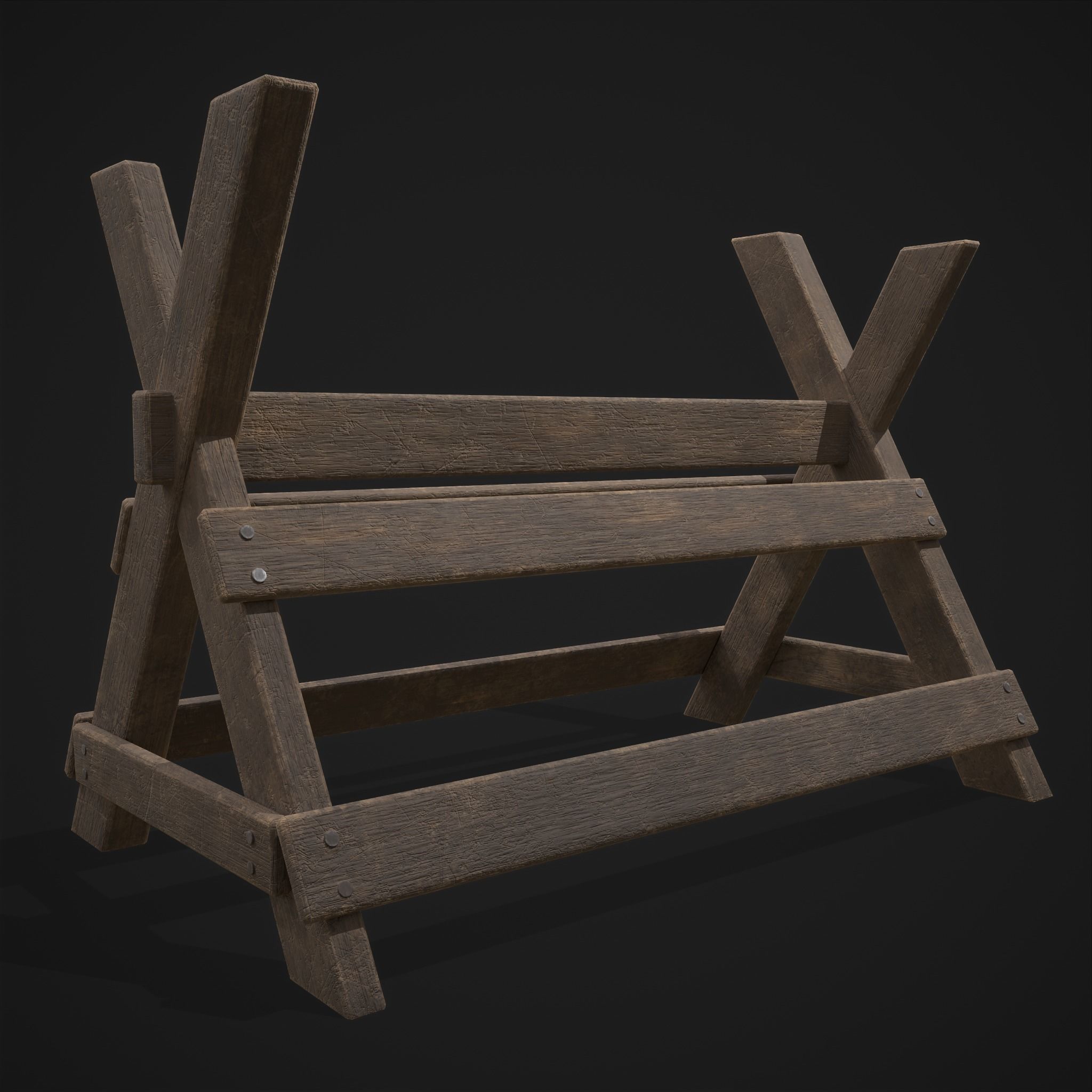 Wood Log Saw Horse Low-poly 3D model_19