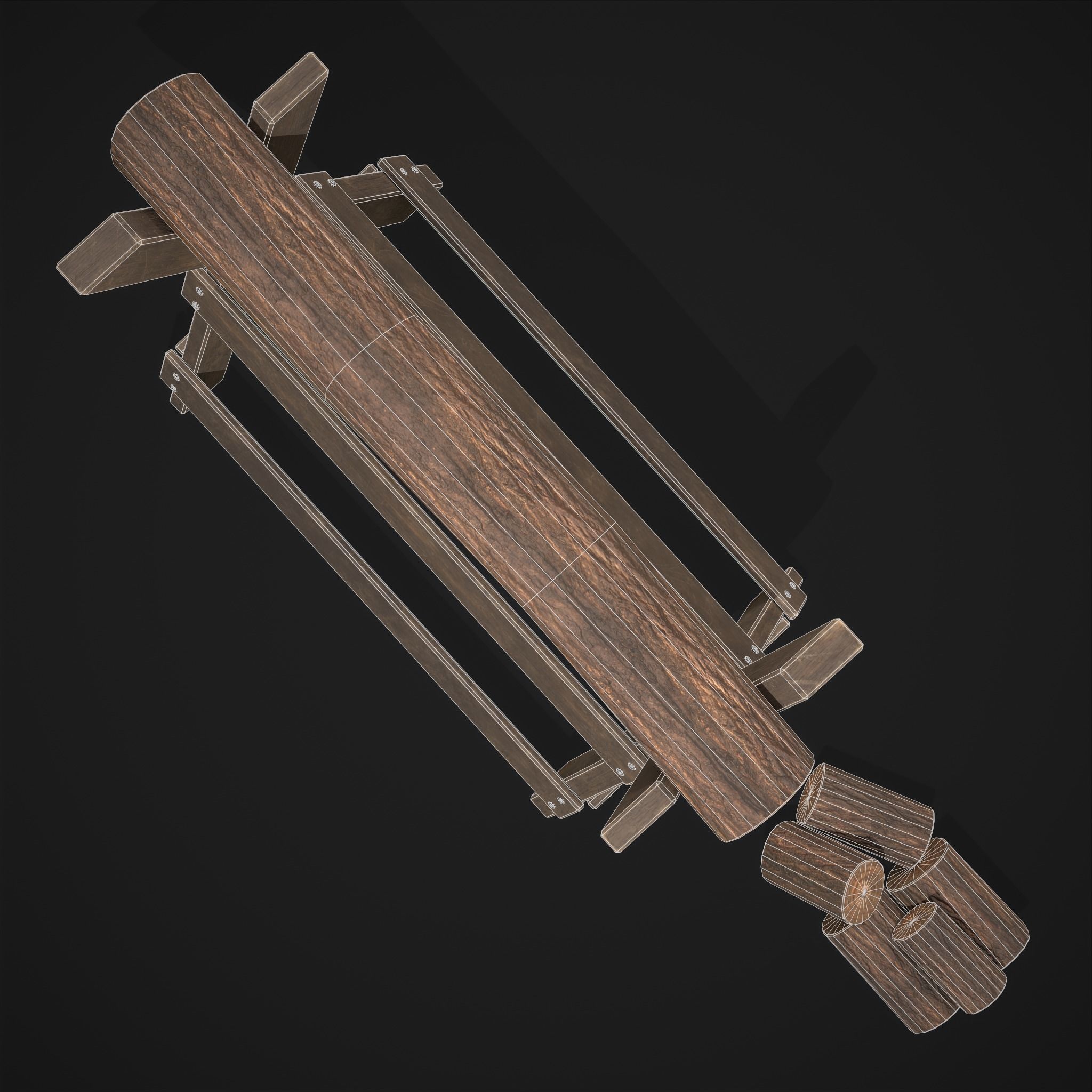 Wood Log Saw Horse Low-poly 3D model_12