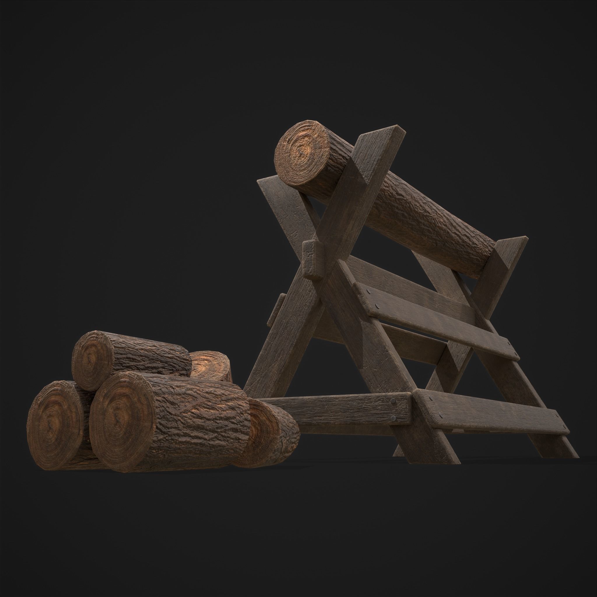 Wood Log Saw Horse Low-poly 3D model_37