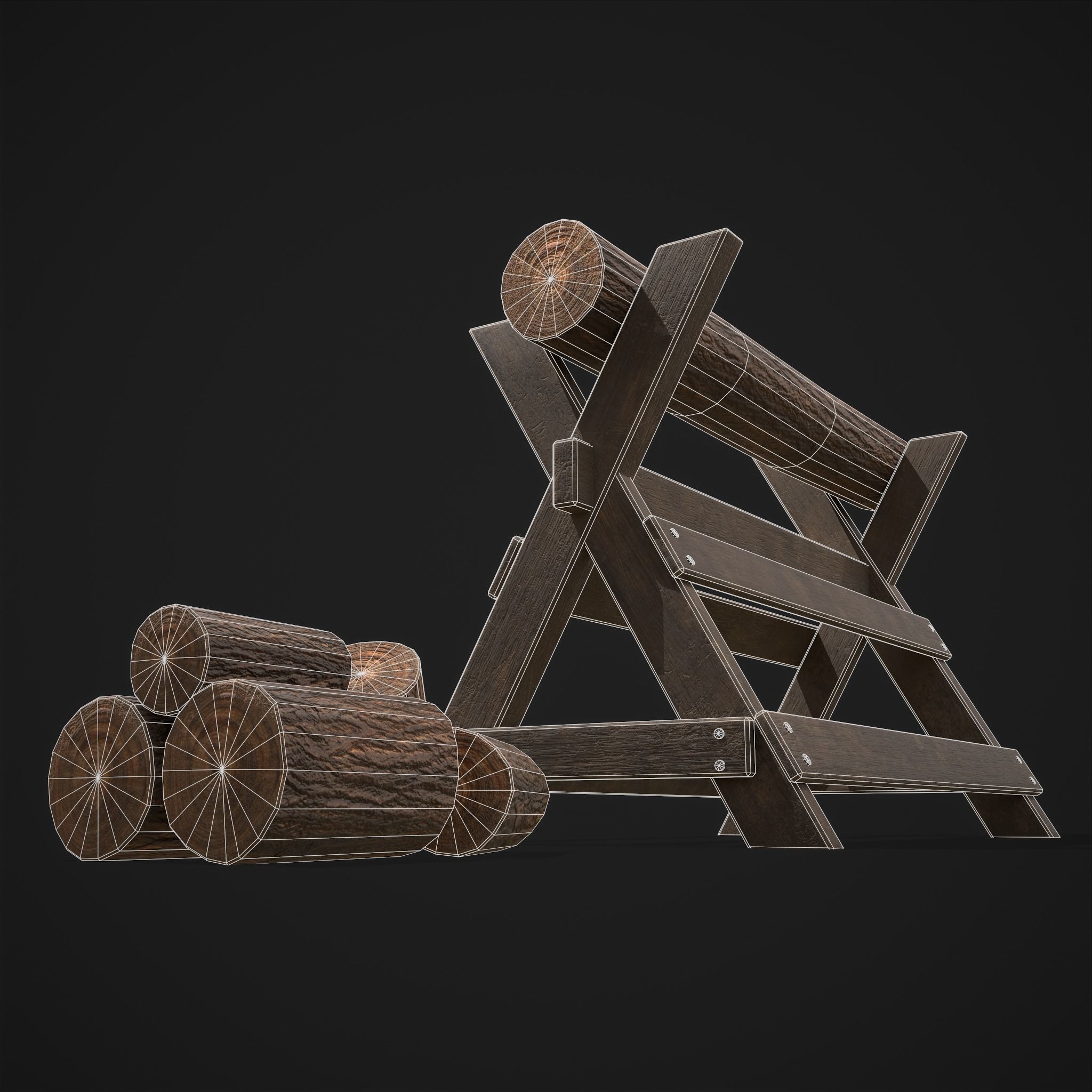Wood Log Saw Horse Low-poly 3D model_38