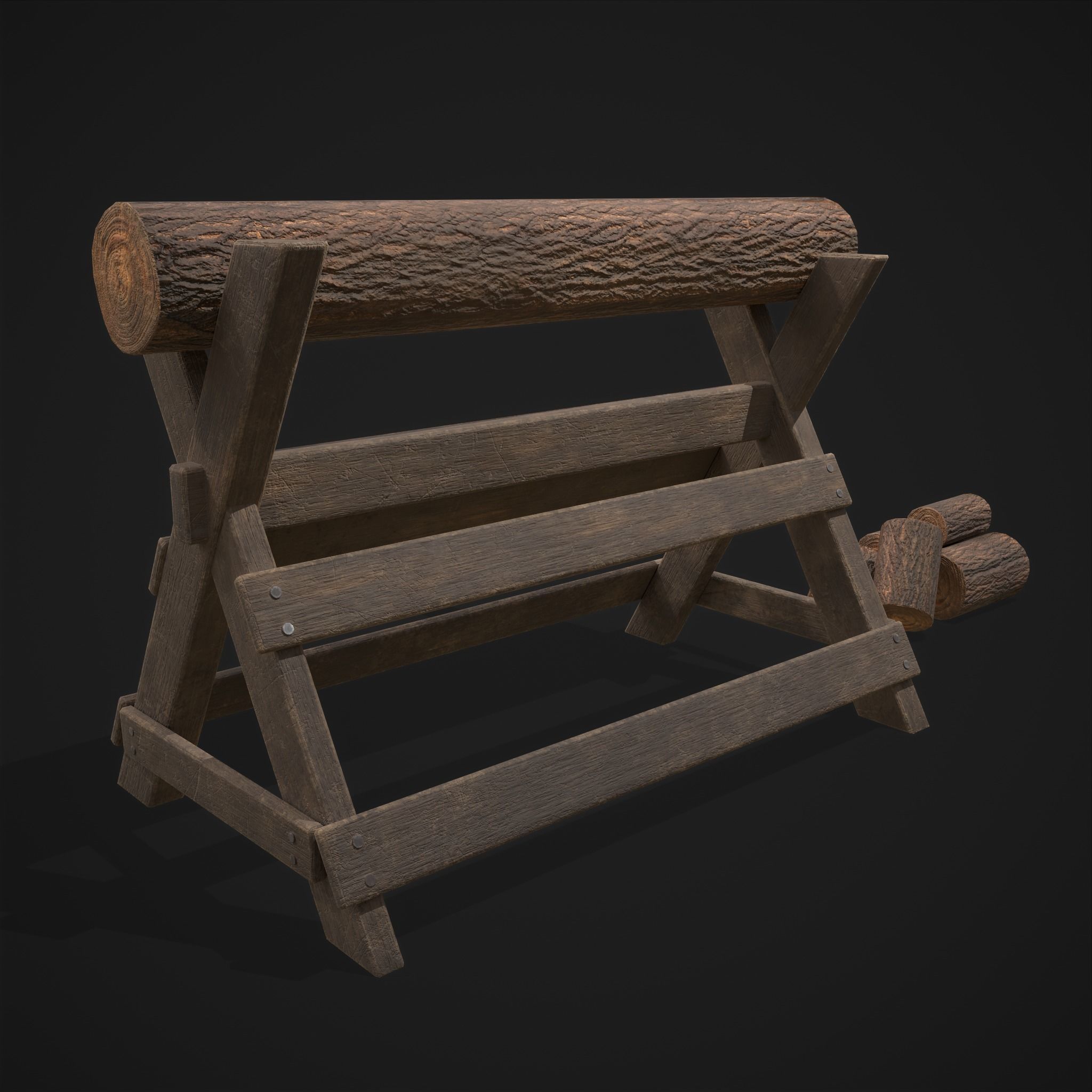 Wood Log Saw Horse Low-poly 3D model_3