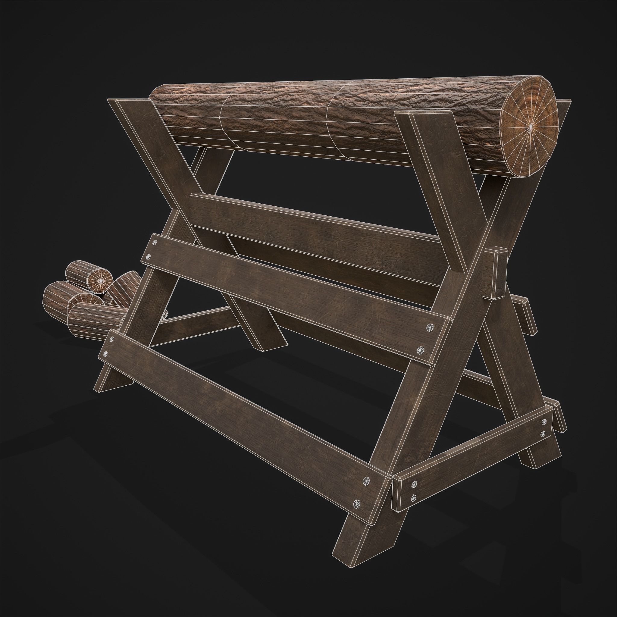 Wood Log Saw Horse Low-poly 3D model_6