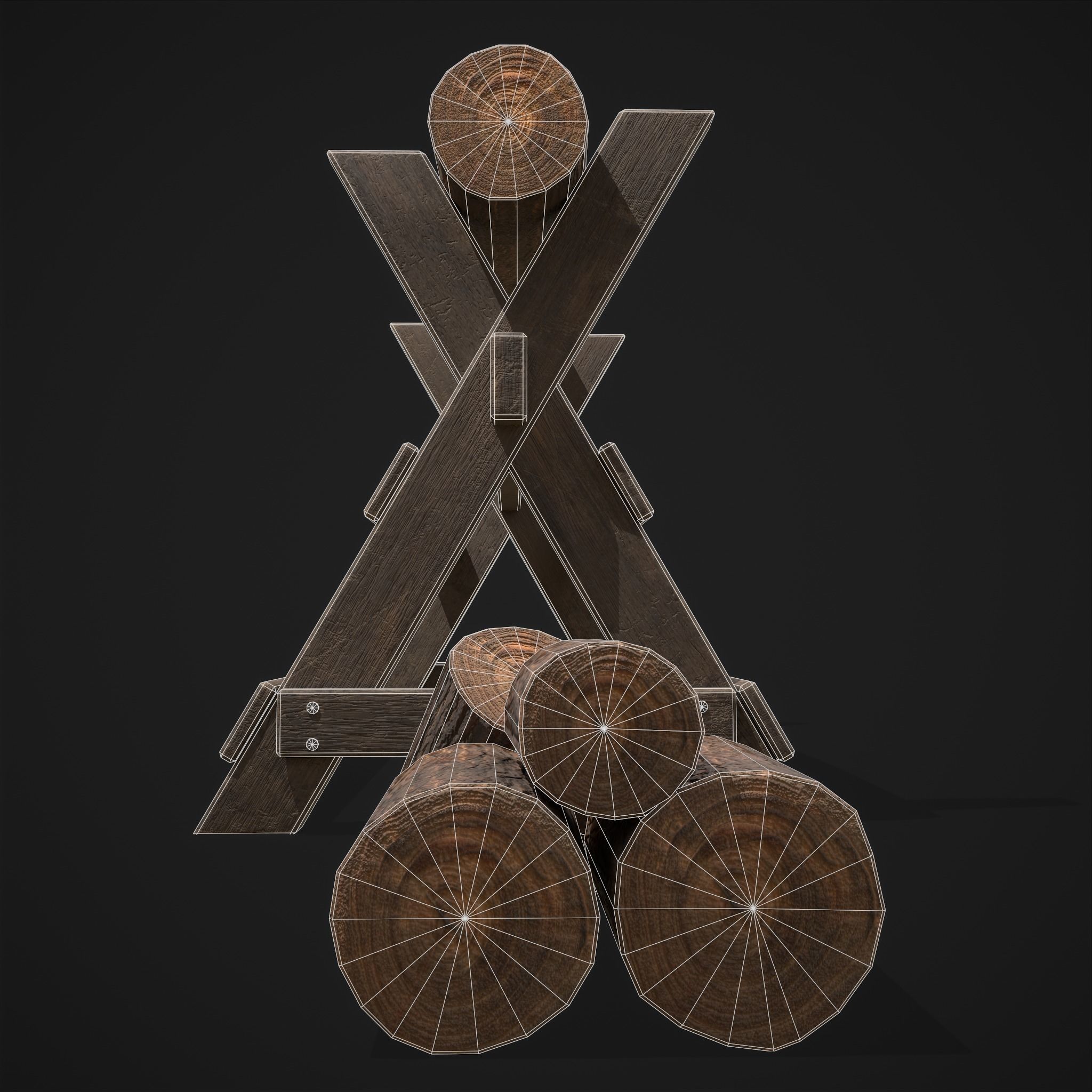 Wood Log Saw Horse Low-poly 3D model_10