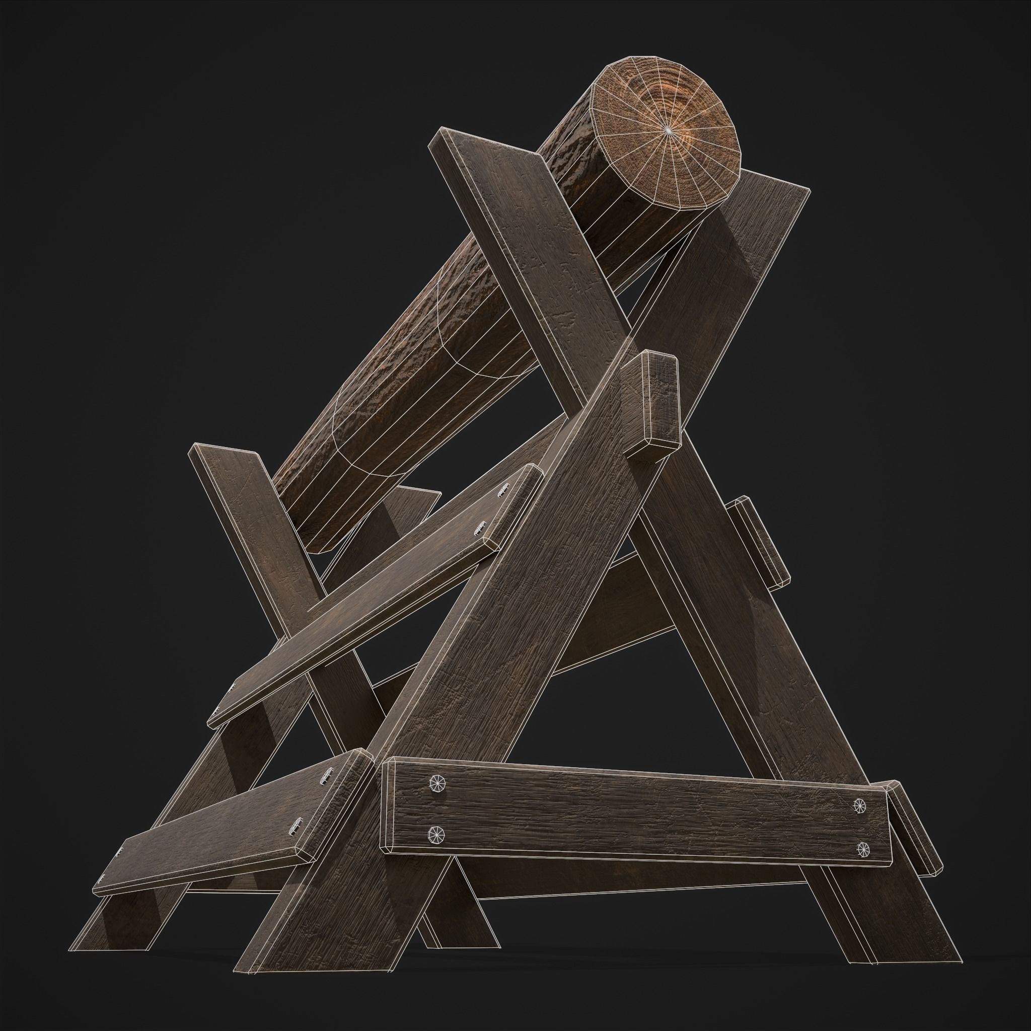 Wood Log Saw Horse Low-poly 3D model_32