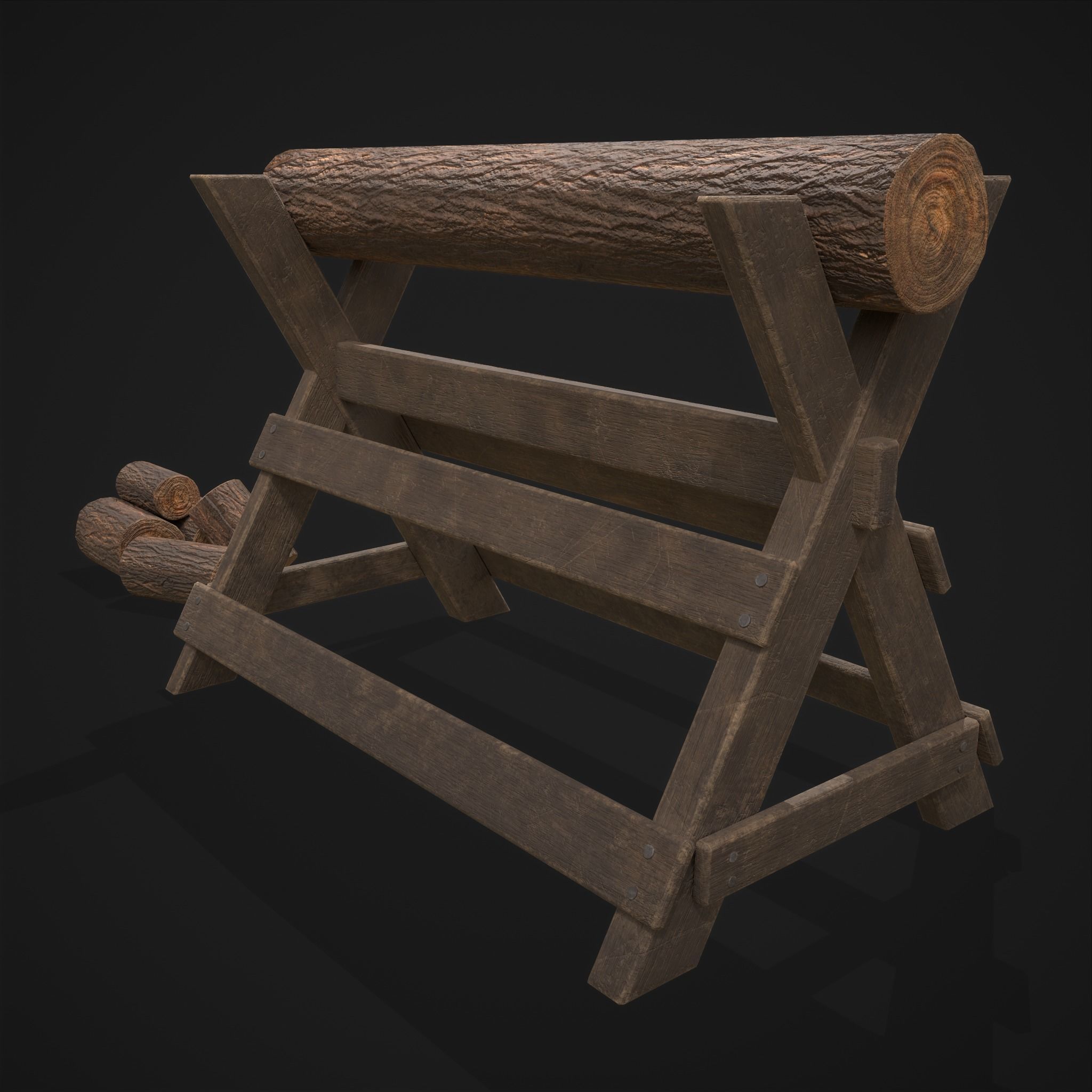 Wood Log Saw Horse Low-poly 3D model_5