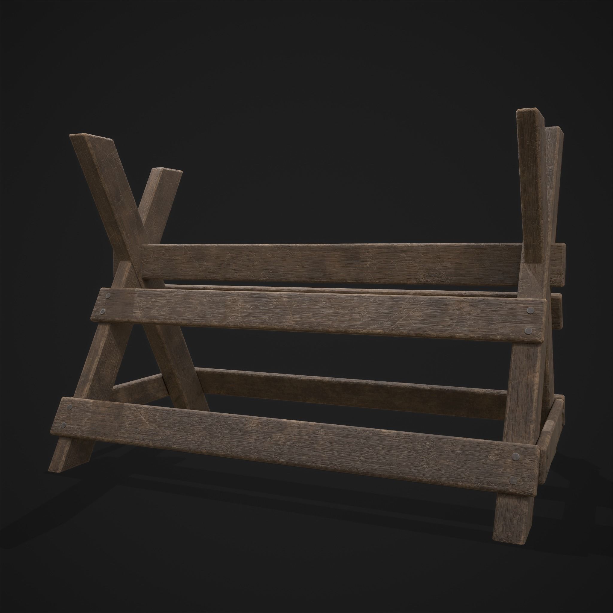 Wood Log Saw Horse Low-poly 3D model_21