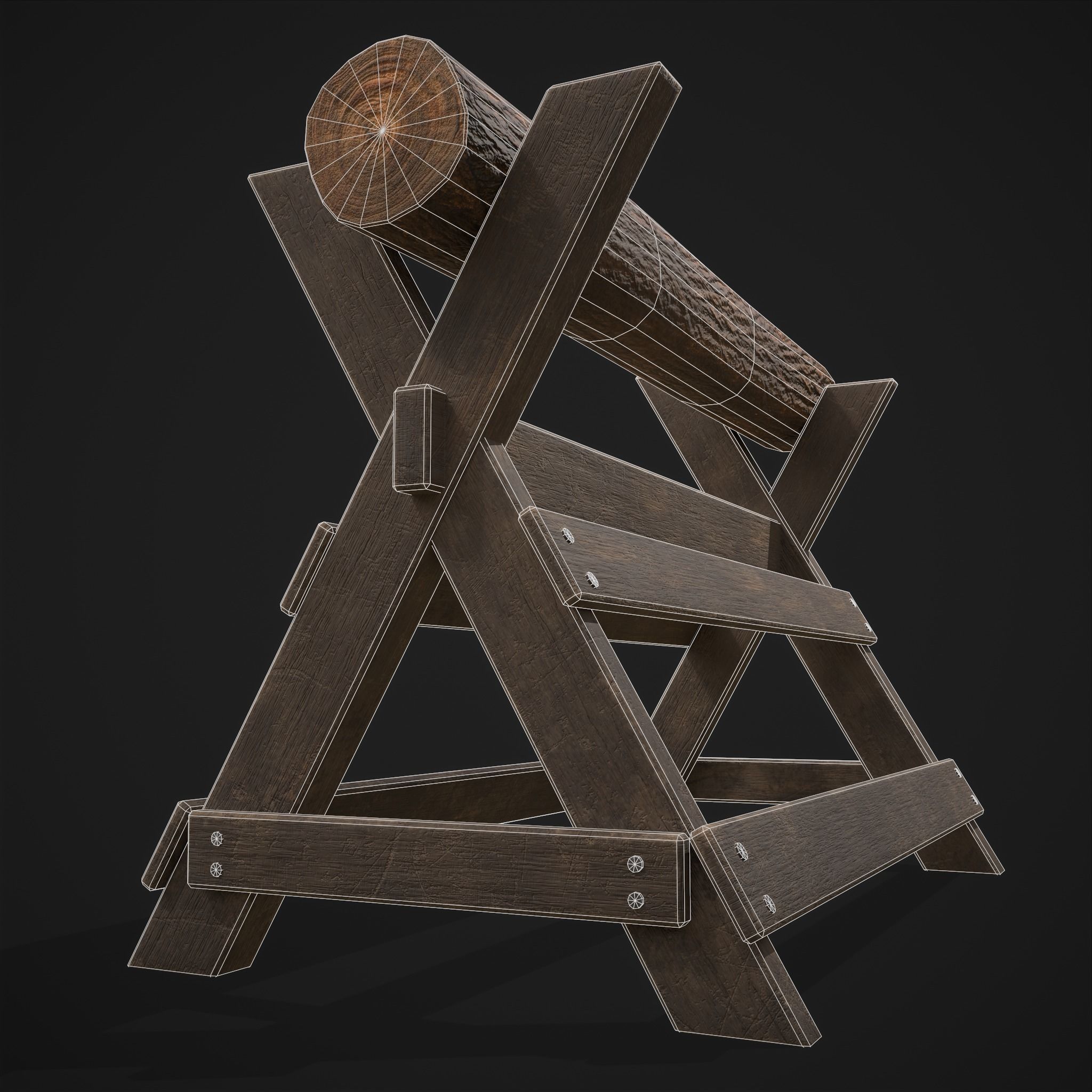Wood Log Saw Horse Low-poly 3D model_34