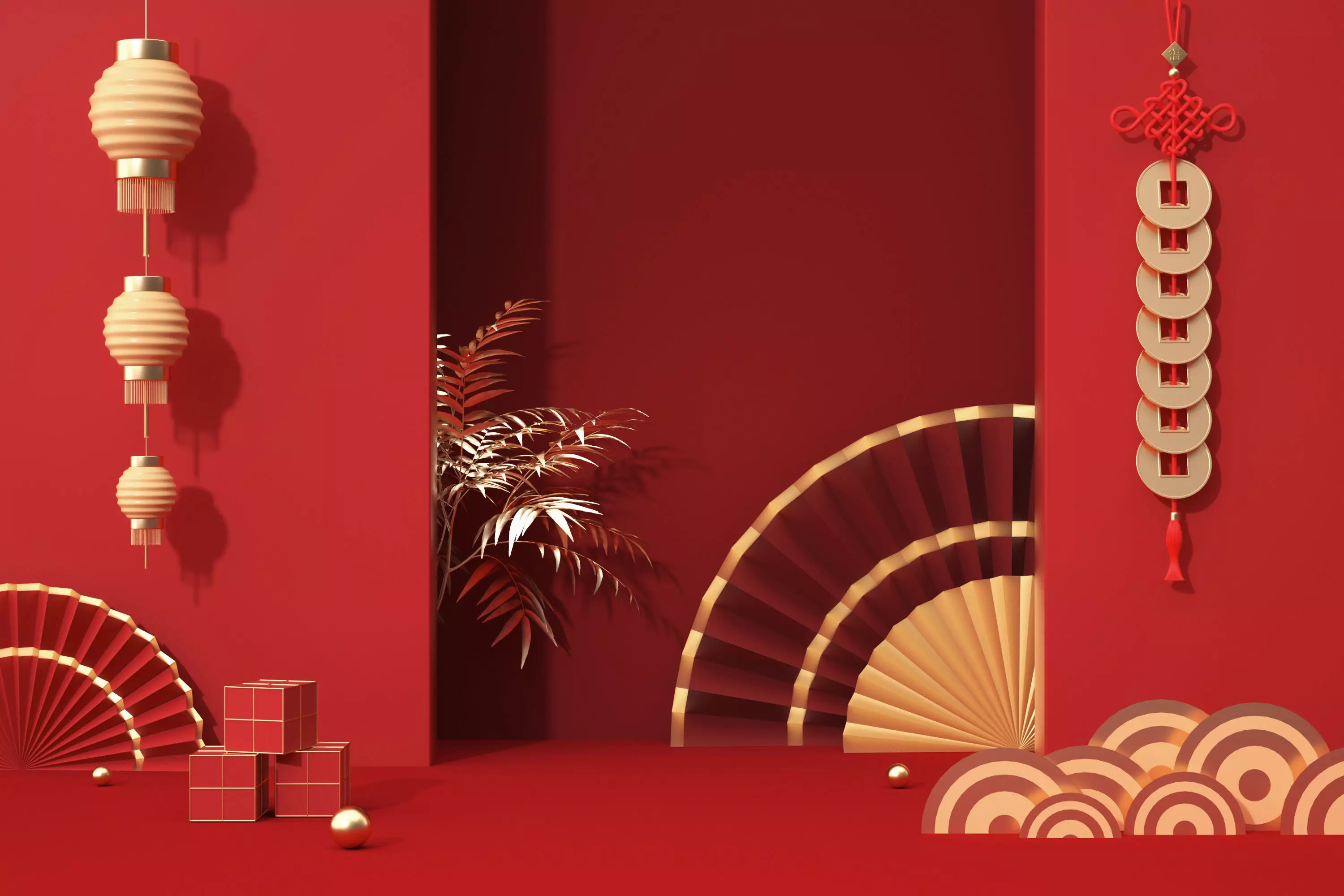 Red festive e-commerce promotion showcase scene 6 3D model_0