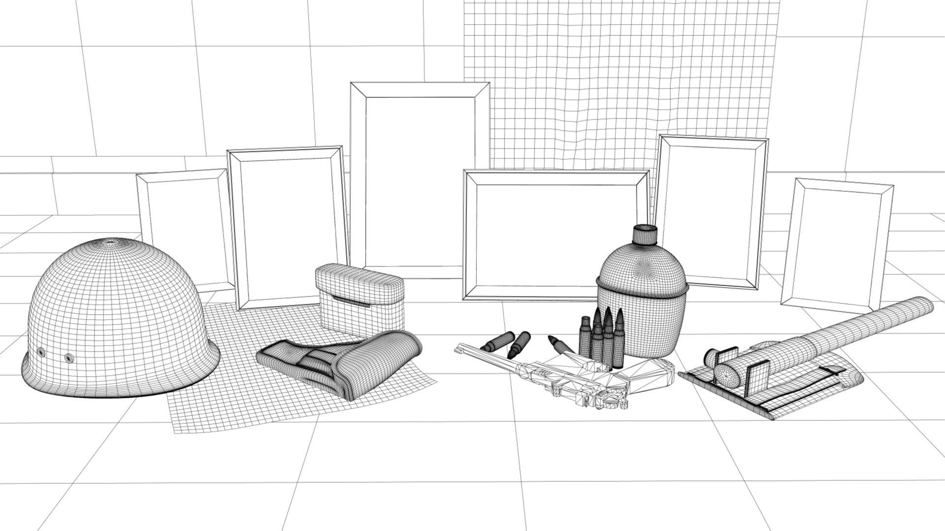 A helmet frame shovels desktop mauser pistol bullet kettle 3D model_5