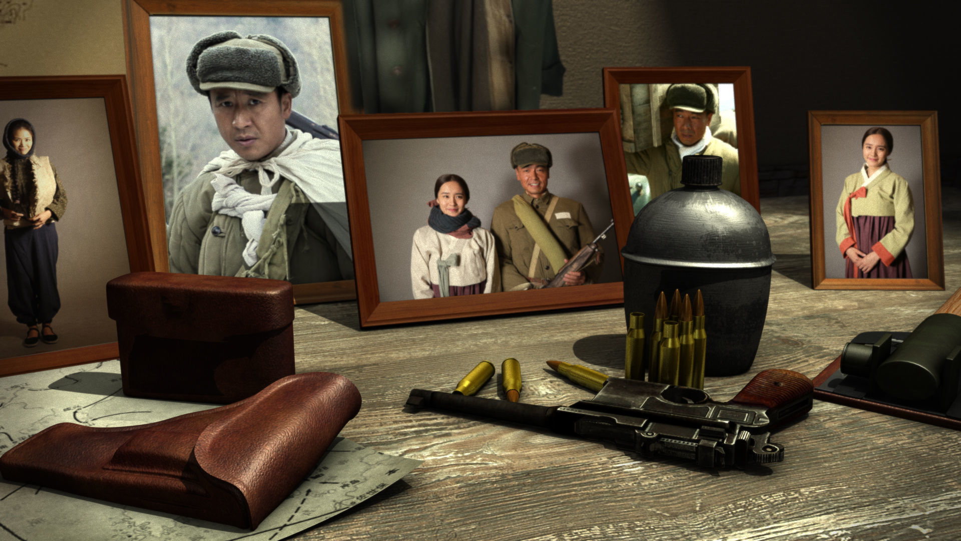 A helmet frame shovels desktop mauser pistol bullet kettle 3D model_3