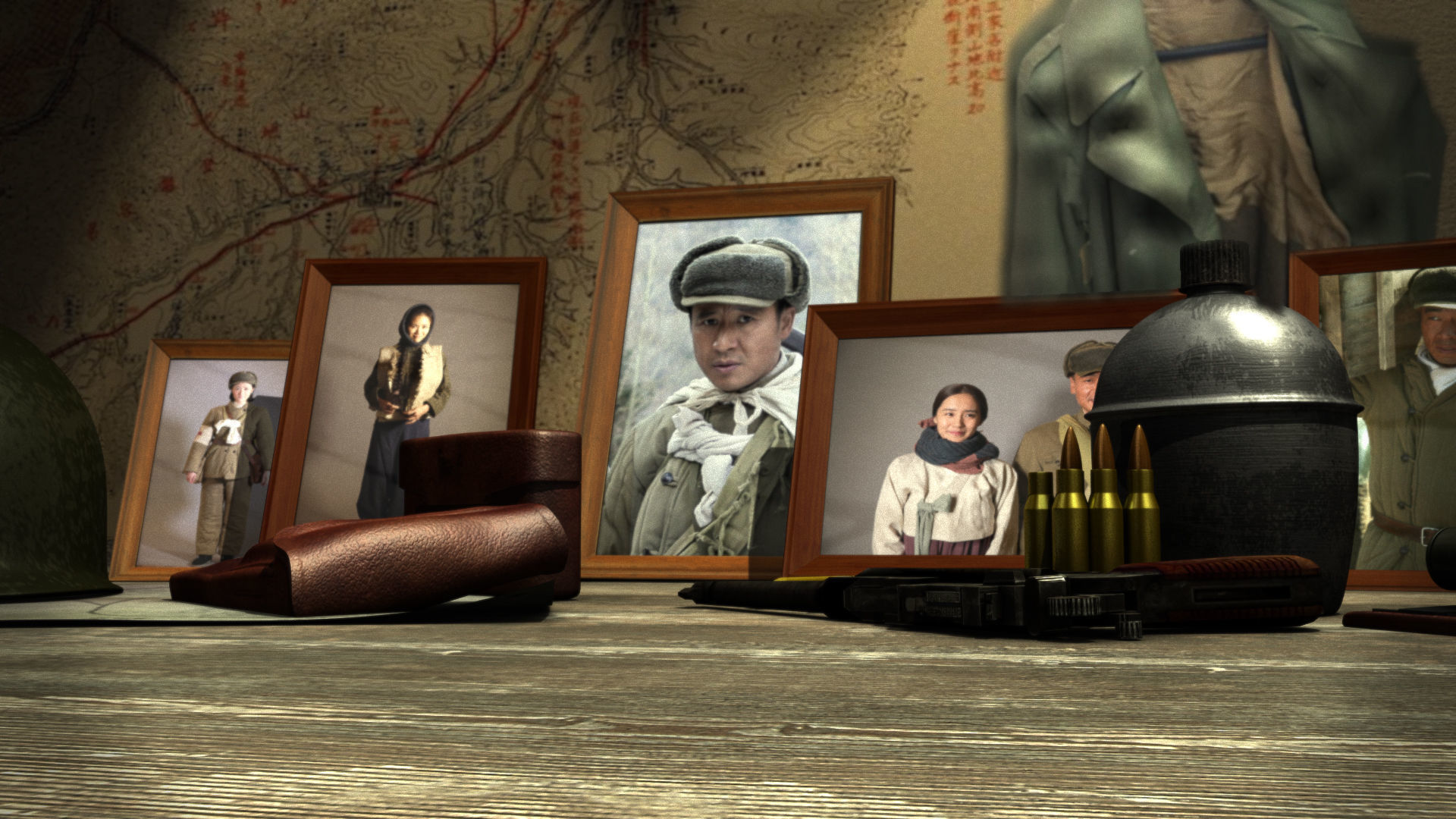 A helmet frame shovels desktop mauser pistol bullet kettle 3D model_4