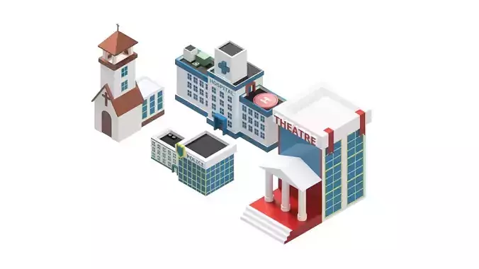 3D BUILDINGS set of and church