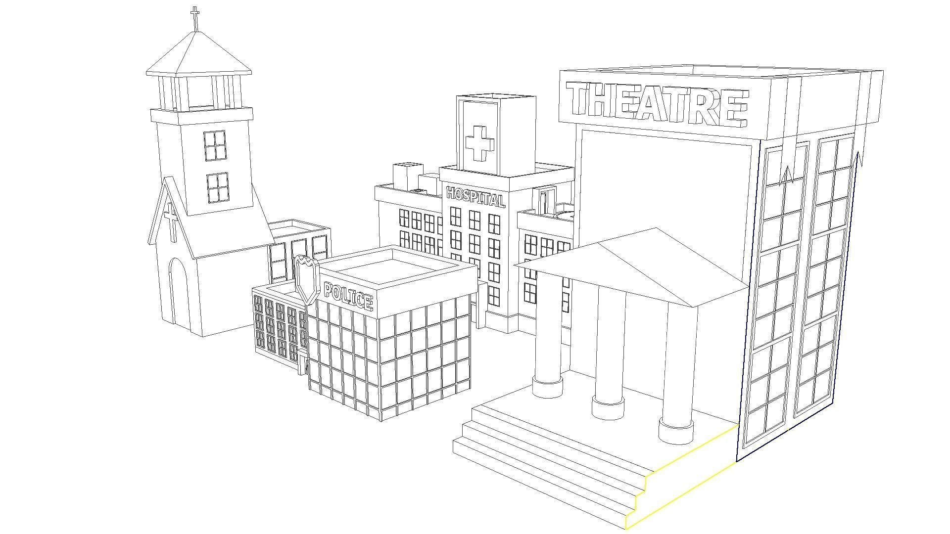 3D BUILDINGS set of and church Low-poly 3D model_5