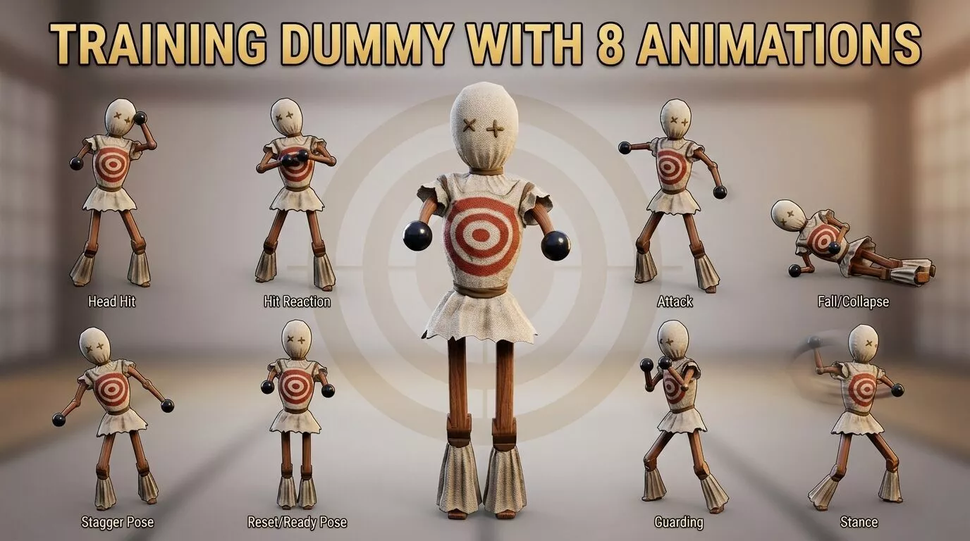 training dummy with 8 animations Low-poly 3D model