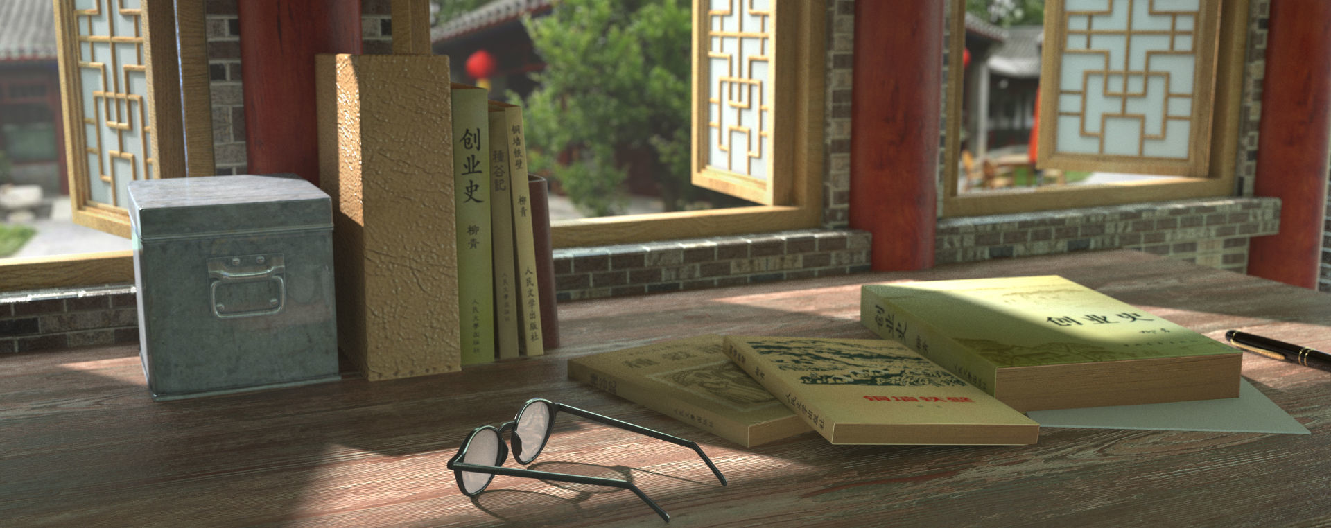 Chinese style Chinese desktop window Chinese style window scene 3D model_1