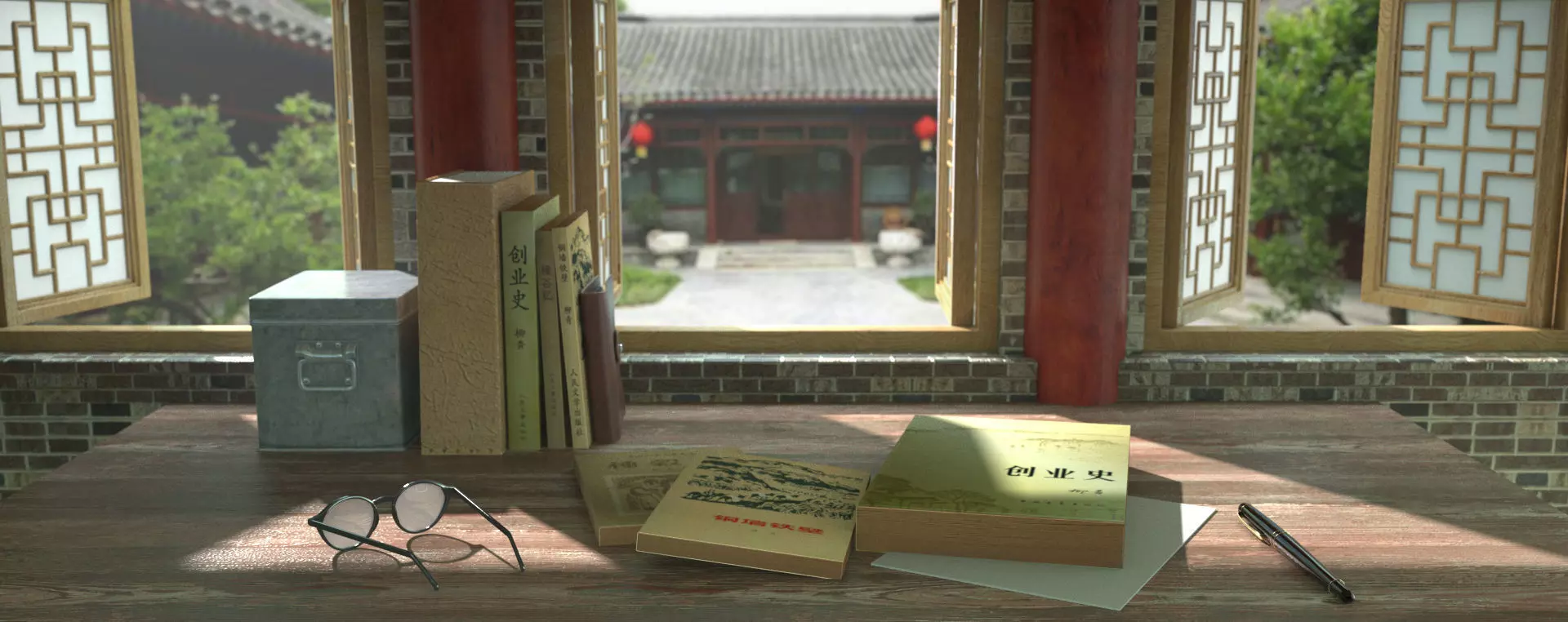 Chinese style Chinese desktop window Chinese style window scene 3D model_0