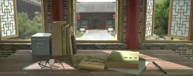 Chinese style Chinese desktop window Chinese style window scene 3D model Chinese style Chinese desktop window Chinese style window scene 3D model