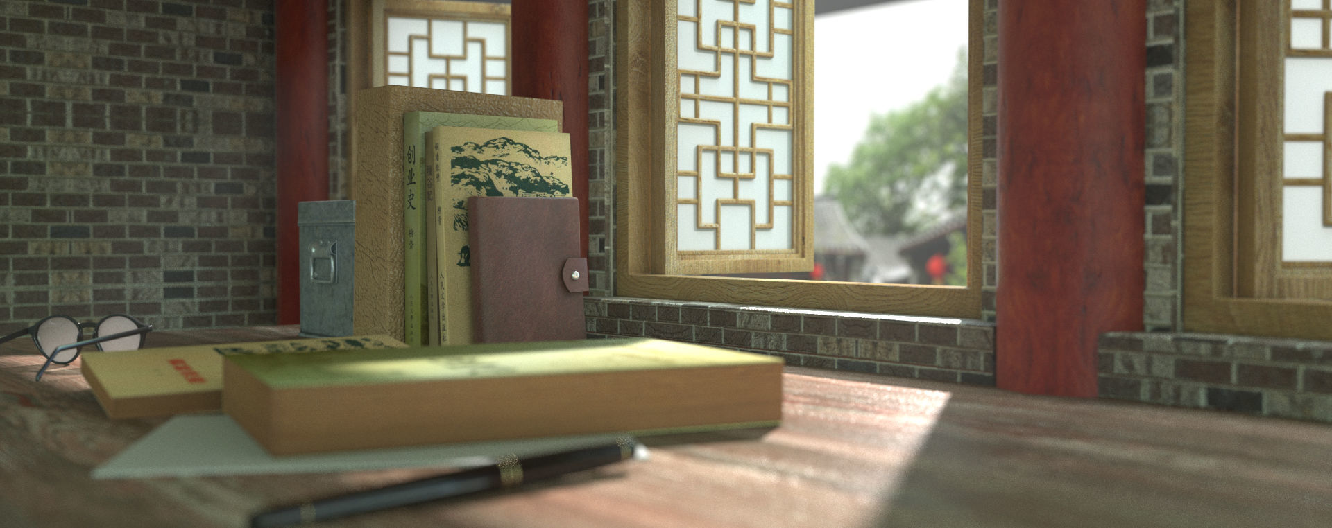 Chinese style Chinese desktop window Chinese style window scene 3D model_2