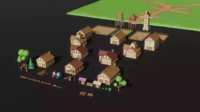 Low Poly Game Ready History Village