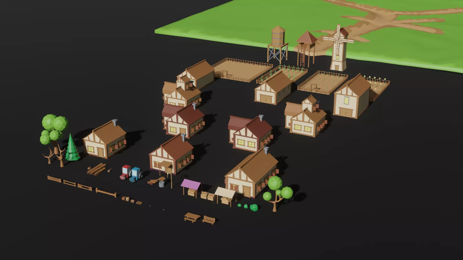 Low Poly Game Ready History Village Free low-poly 3D model