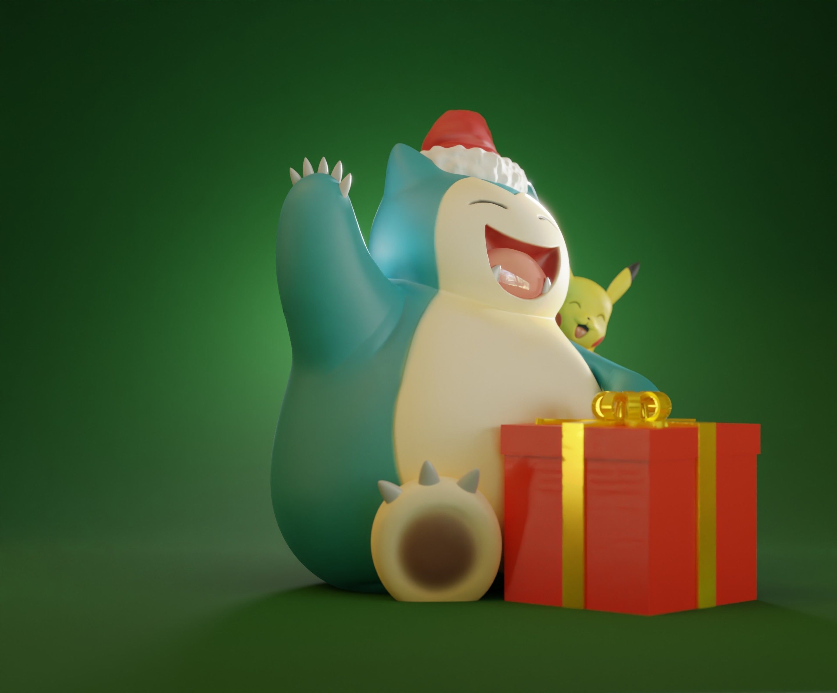 SNORLAX AND PIKACHU Christmas Pokemon 3D print model_3