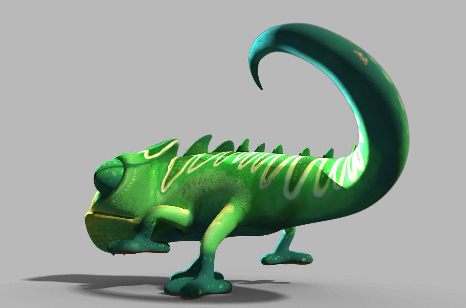Cartoon chameleon lizard 3D model_2