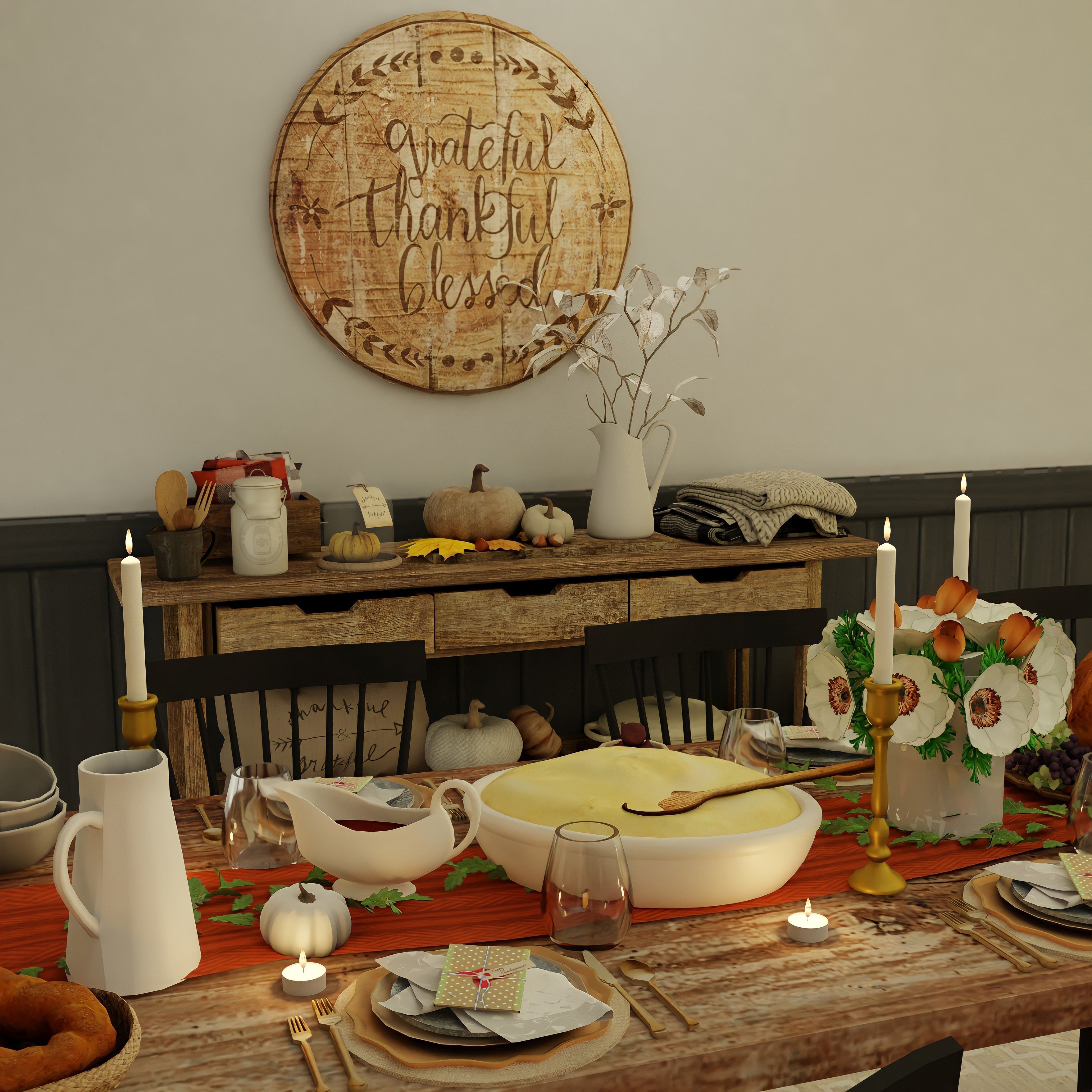 Thanksgiving Dinner Blender Scene - DAY and NIGHT Version Free 3D model_5