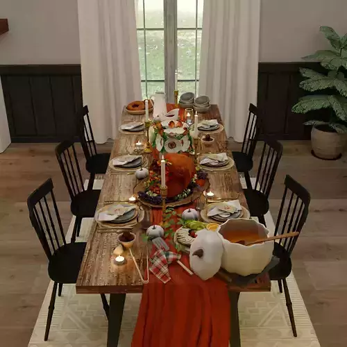 Thanksgiving Dinner Blender Scene - DAY and NIGHT Version Free 3D model