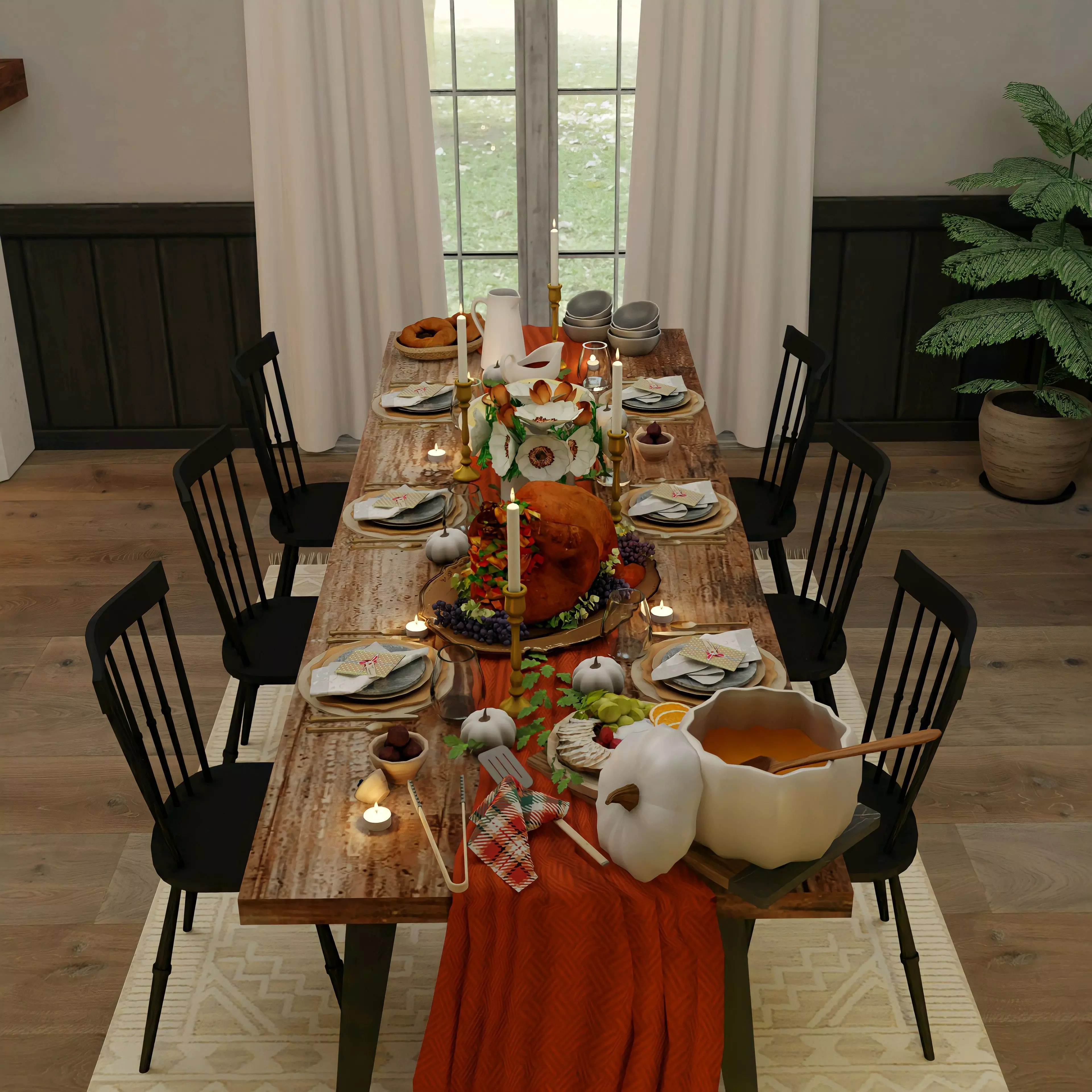 Thanksgiving Dinner Blender Scene - DAY and NIGHT Version Free 3D model_0